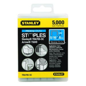 Stanley® TRA705-5C TRA700 Heavy Duty Narrow Crown Staples, 5/16 in L Leg, Chisel Point, 27/64 in W Crown, Galvanized Steel
