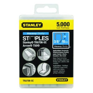 Stanley® TRA706-5C TRA700 Heavy Duty Narrow Crown Staples, 3/8 in L Leg, Chisel Point, 27/64 in W Crown, Steel