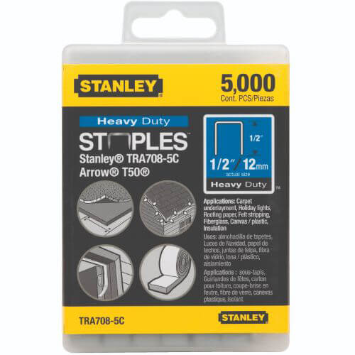 Stanley® TRA708-5C TRA700 Heavy Duty Narrow Crown Staples, 1/2 in L Leg, Chisel Point, 27/64 in W Crown, Steel