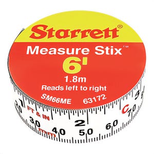 Starrett® SM66ME 1-Sided Measure Stix, 6 ft L x 3/4 in W Blade, Carbon Steel, Imperial/Metric, 1/16ths