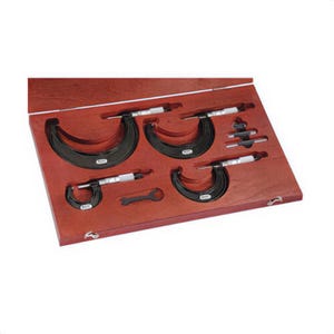 Starrett® ST436.1BXRLZ S436.1 Outside Micrometer Set, 4 pc, 0 to 4 in Range 0.0001 in Graduations, Carbide Tip