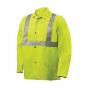 Steiner® Weldlite™ 1070RS-3X Anti-Static Flame Retardant Jacket, 3XL, Cotton, Lime Green/Silver Reflective Stripe, Resists: Mildew and Rot