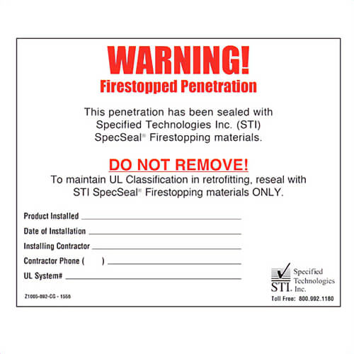 STI® Z1005-892-CG Fire Penetration Warning Label, 1000 pc