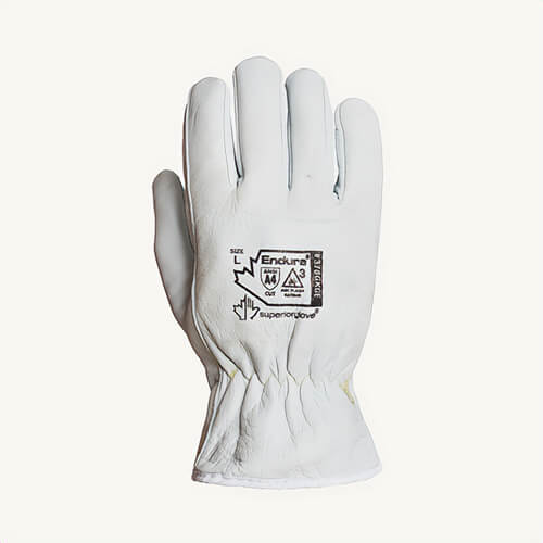 Superior Glove® 378GKGTLS Endura® Driver Winter Cut-Resistant Gloves, S, Goatskin Grain Leather, Knit Wrist Cuff, White