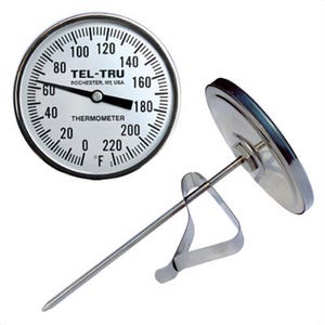 Tel-Tru® 24100807AFEADAA Dial Thermometer, Back Connected, 50°/300°F, 10°/110°C, Recal Nut, 8 in L Stem, 3 in Dial Size