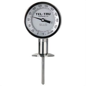 Tel-Tru® 3910IC50B6NEAAA-20 Dial Thermometer, Bottom Connected, 0°/200°F, 2 in Sanitary Flange, 1.625 in L Stem, 3 in Dial Size