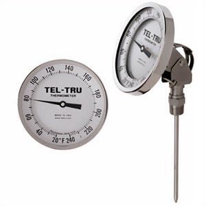 Tel-Tru® 42100909AKKAAAA Dial Thermometer, Adjustable Angle Connected, 50°/500°F, 10°/260°C, 1/2 in NPT, 9 in L Stem, 5 in Dial