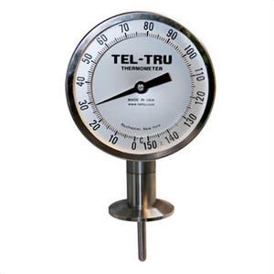Tel-Tru® 4610IC77B6NAAAA-10 Dial Thermometer, Bottom Connected, 0°/150°C, 1.5 in Sanitary Flange, 1.625 in L Stem, 4 in Dial Size