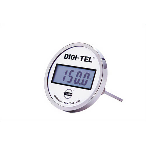 Tel-Tru® ND5BB09113-P22096 Digital Thermometer, Back Connected, -75°/750°F, 1/2 in NPT, 9 in L Stem, 5 in Dial Size