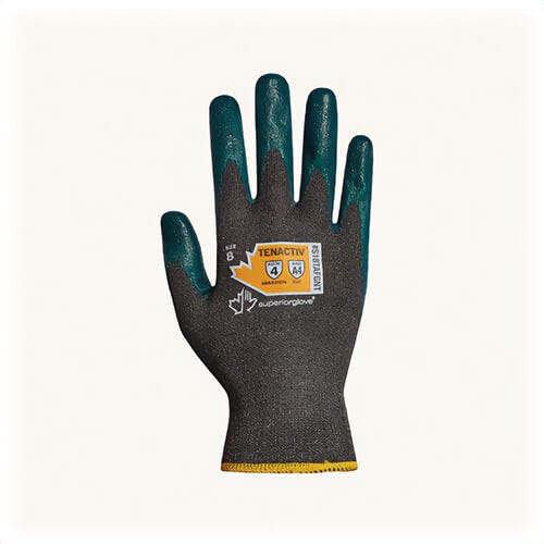 Superior Glove® S18TAFGNT-9 Dexterity® High Dexterity Cut-Resistant Gloves, Size 9, Zedcoat™ Nitrile Coating, Charcoal/Gray/Green