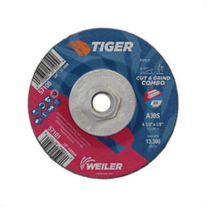 Weiler® 57100 Tiger® Long Life Performance Line Depressed Center Combo Wheel, 4-1/2 in dia x 1/8 in Thick, 30 Grit