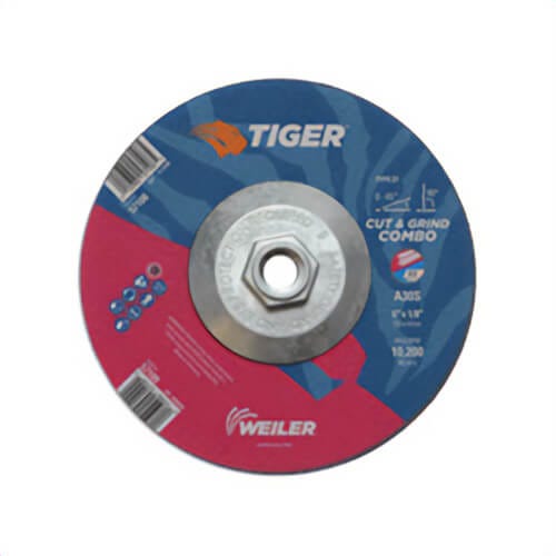 Weiler® 57108 Tiger® Combination Long Life Performance Line Depressed Center Combo Wheel, 6 in dia x 1/8 in Thick, 30 Grit