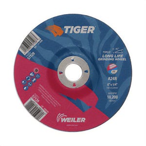 Weiler® 57129 Tiger® Performance Line Depressed Center Grinding Wheel, 6 in dia x 1/4 in Thick, 7/8 in Center Hole, 24 Grit