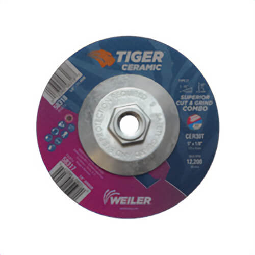 Weiler® 58318 Tiger® Combination Long Life Performance Line Superior Life and Cut Depressed Center Combo Wheel, 30 Grit