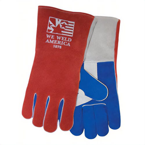 Tillman™ 1075 Welding Gloves, L, Shoulder Split Cowhide Leather, Blue/Pearl/Red, Cotton/Foam Lining, 14 in L