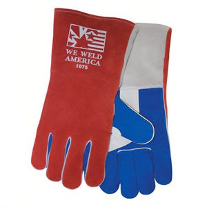 Tillmanâ„¢ 1075 Welding Gloves, L, Shoulder Split Cowhide Leather, Blue/Pearl/Red, Cotton/Foam Lining, 14 in L