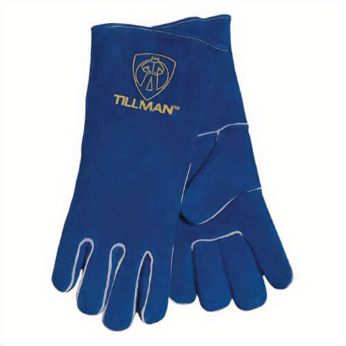 Tillman™ 1105W Standard Stick Welding Gloves, Extra-Small, Cowhide Leather, Blue, Cotton/Foam Lining, Safety Cuff, 12 in L