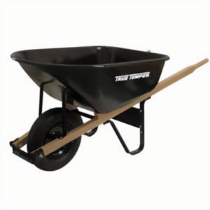 True Temper® J6 Wheelbarrow, 6 cu-ft, 1 Wheels, Tubed Tire, Steel Tray, Hardwood Handle
