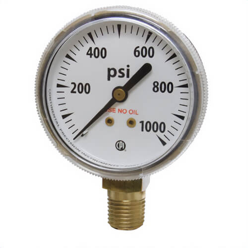 Uniweld® G34SD Replacement Gauge, 2 in dia, 1/4 in NPT, for Use With: Oxygen and Compressed Gas Regulator, Steel, Gold