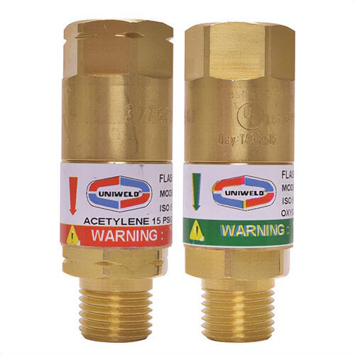 Uniweld® TFAB Flashback Arrestor Set 9/16 -18 ’B’ Fitting, Oxygen & Fuel for Torch, UL listed