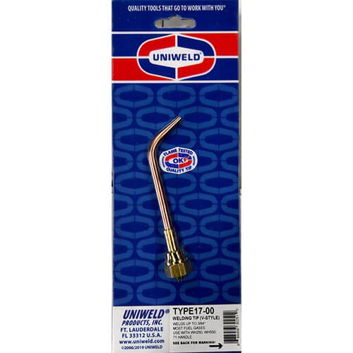 Uniweld® TYPE17-00 V-Style Tip, Single Flame, Series: Type 17, Acetylene/Oxygen Gas, Brass