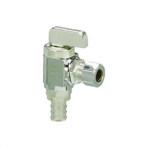Viega 46002 PureFlow® Multi-Turn Angle Stop Valve, 3/8 x 1/4 in Nominal, Crimp x CTS End Style, 160 psi Pressure, Brass Body