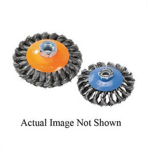 Walter Surface Technologies 13H604 Saucer Cup Brush, 6 in dia Brush, 5/8-11 Arbor Hole, 0.02 in dia Filament/Wire, Twist Knot