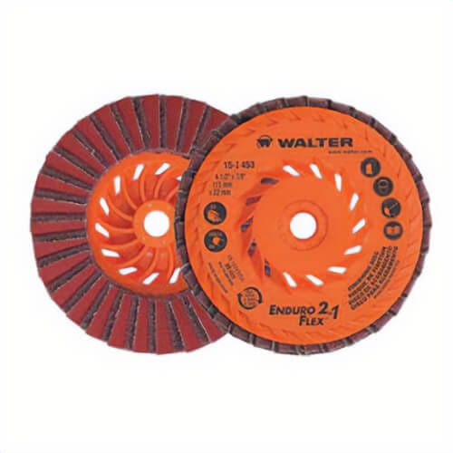 Walter Surface Technologies Enduro-Flex 2-in-1™ 15I453 15-I Close Spin-On Coated Surface Finishing Disc, 4-1/2 in dia, 150 Grit, Fine