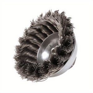 Weiler® 13156 Single Row Cup Brush, 3-1/2 in dia Brush, 5/8-11 UNC Arbor Hole, 0.023 in dia Filament/Wire