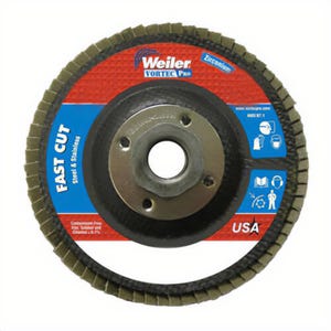 Weiler® 31351 Vortec Pro® Wolverine® Fast Cut Coated Abrasive Flap Disc, 4-1/2 in dia Disc, 60 Grit, Medium Grade