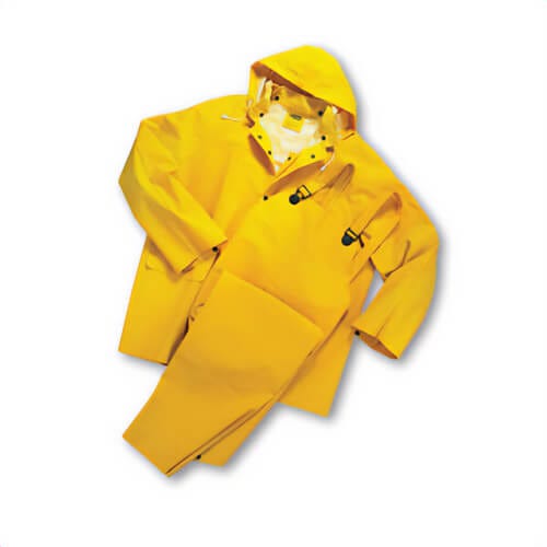 PIP® 4035FR/4XL Boss® 3 pc Rain Suit, 4XL, Yellow, Polyester/PVC, 56 in Waist, 31 in L Inseam, Detachable Drawstring Hood