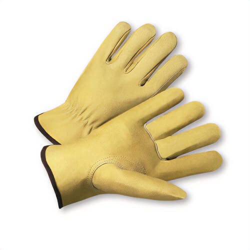 PIP® 994K/XL Unisex General Purpose Gloves, Drivers/Work, Gunn Cut/Keystone Thumb Style, XL, Grain Pigskin Leather Palm, Grain Pigskin Leather, Natural