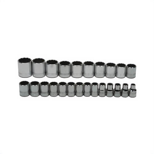 Williams® Socket Set, Supertorque®, Metric, 24 pc, 12 Points, Included Socket Size: 10 mm, 1/2 in Drive, Clip Rail, Polished Chrome