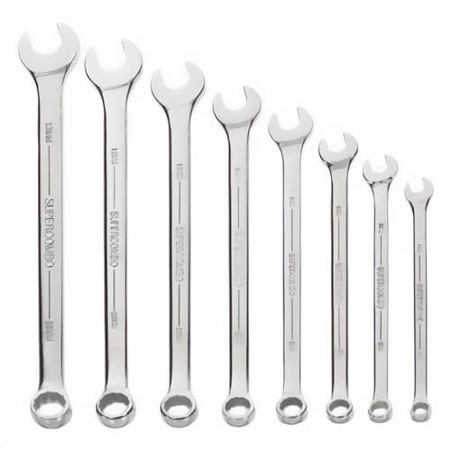Williams® Combination Wrench Set, Series: SUPERCOMBO®, Metric, 6 to 13 mm, 8 pc, 12-Point, Polished Chrome
