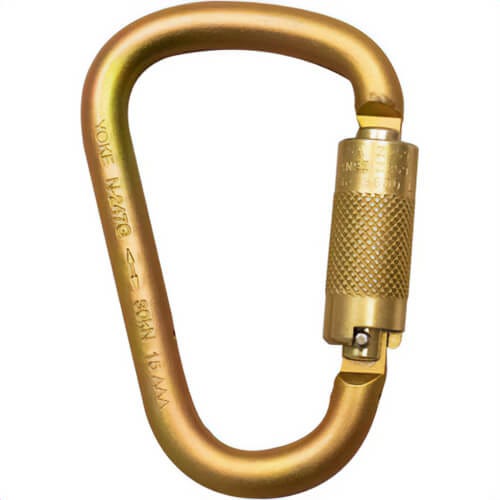 YOKE® N-250G-CP Steel Carabiner, Alloy Steel, Heat Treated, 3600 lb WLL Gate Strength, Twist Locking Gate, Captive Pin Body