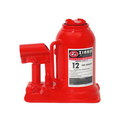 Zinko 82-12 ZNB-12  Low Profile Heavy Duty Hydraulic Bottle Jack, Forged Steel Base, Needle Valve, Overload Protected, 12 ton
