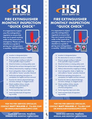 HSI Fire Extinguisher Inspection Checklist Cards fire extinguisher inspection checklist