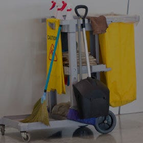 Janitor Cart with Bag, Caution Sign and Broom Set janitor cart with bag, caution sign and broom set